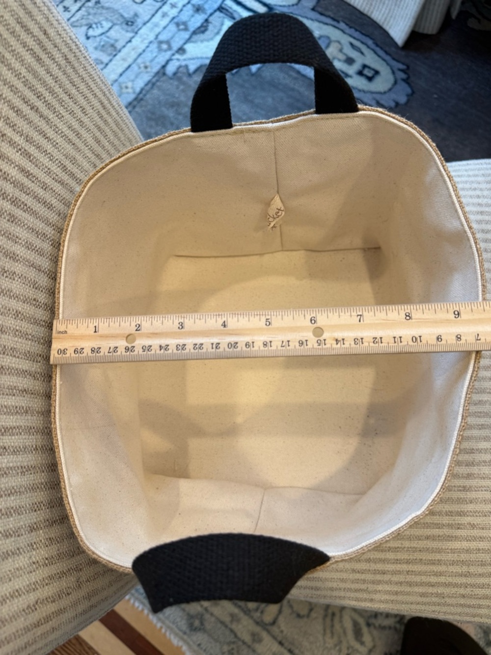 Canvas Mail Storage Basket with Handles - Natural and Black - Picture 10 of 10